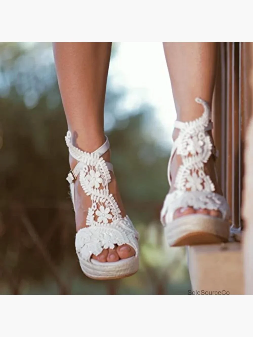 Woven Wedge Sandals with Ankle Strap Open Toe High Heels Bridal Bridesmaids